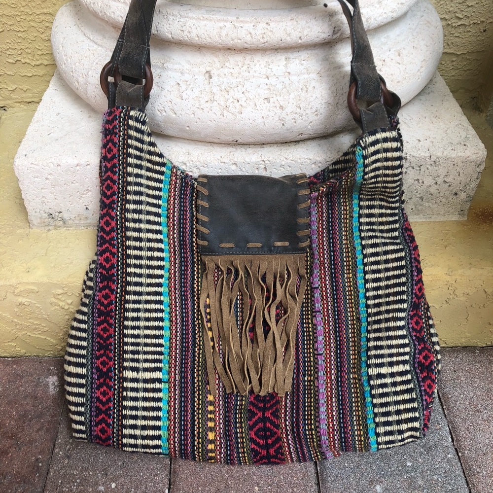 Large, Boho weaved colorful shoulder bag